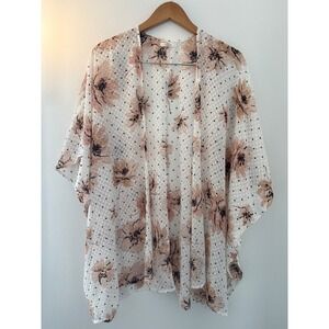 Maurices Floral Dot Kimono Cardigan OS Neutral Boho Lightweight Spring Summer